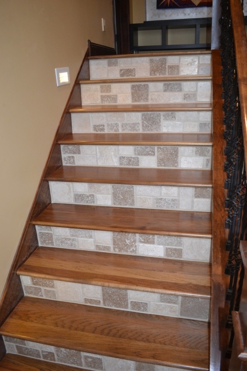 Simple Wood Stairs With Tile Risers Photo 051